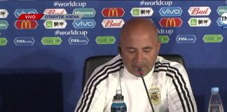 Argentina coach Jorge Sampaoli at a press conference during the 2018 FIFA World Cup.