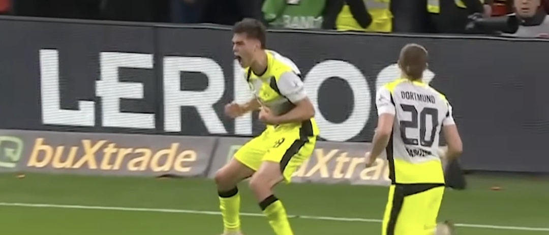 Aaron Anselmino scores his first goal for Borussia Dortmund in 2-1 win vs. Bayer Leverkusen