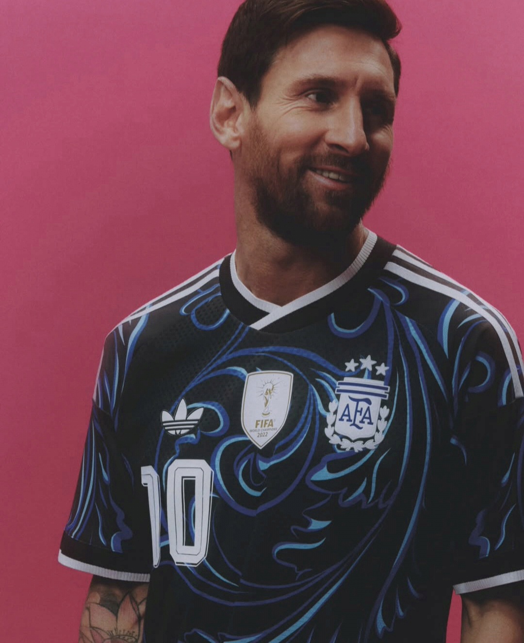 Lionel Messi in new Argentina national team away World Cup shirt