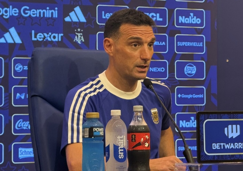 Argentina national team coach Lionel Scaloni speaks after win vs. Zambia