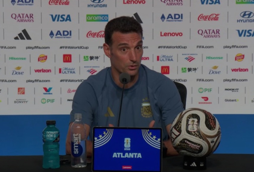 Argentina national team coach Lionel Scaloni press conference after win vs. England at World Cup